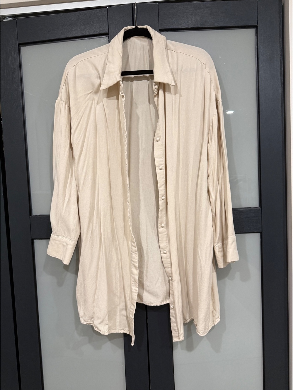 Cream Oversized Button-Down Tunic Shirt